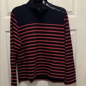 J. Crew Navy and Red Striped Women's Turtleneck Sweater
